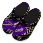 James Madison Dukes Clogs – Personalized Checkered Streaks Purple Black 1