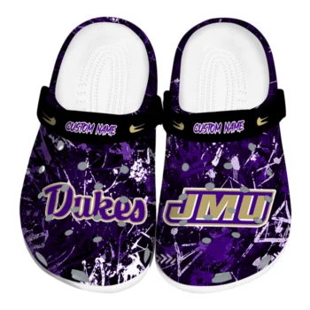 James Madison Dukes Clogs - Personalized Graffiti Burst Purple Black