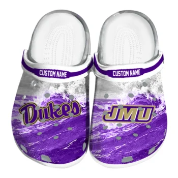 James Madison Dukes Clogs - Personalized Wave Swirl Purple White