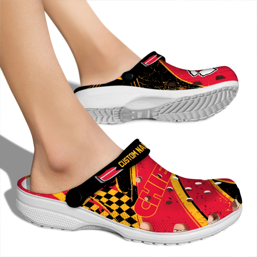 kansas-city-chiefs-clog-customized-checkered-streaks-red-black-fashion-forward.webp
