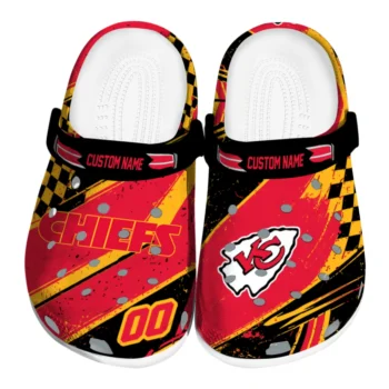 Kansas City Chiefs Clogs - Customized Checkered Streaks Red Black