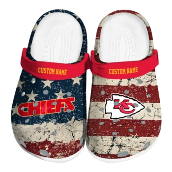 Kansas City Chiefs Clogs - Personalized Distressed Stripes Red Blue