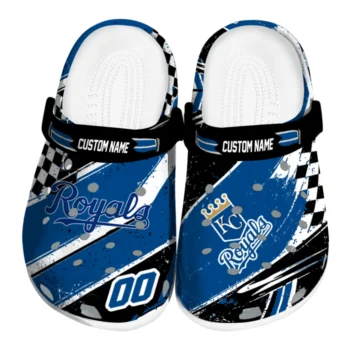 Kansas City Royals Clogs - Custom Checkered Streaks Royal Blue Black