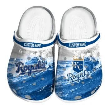 Kansas City Royals Clogs - Custom Wave Swirl Royal Blue White
