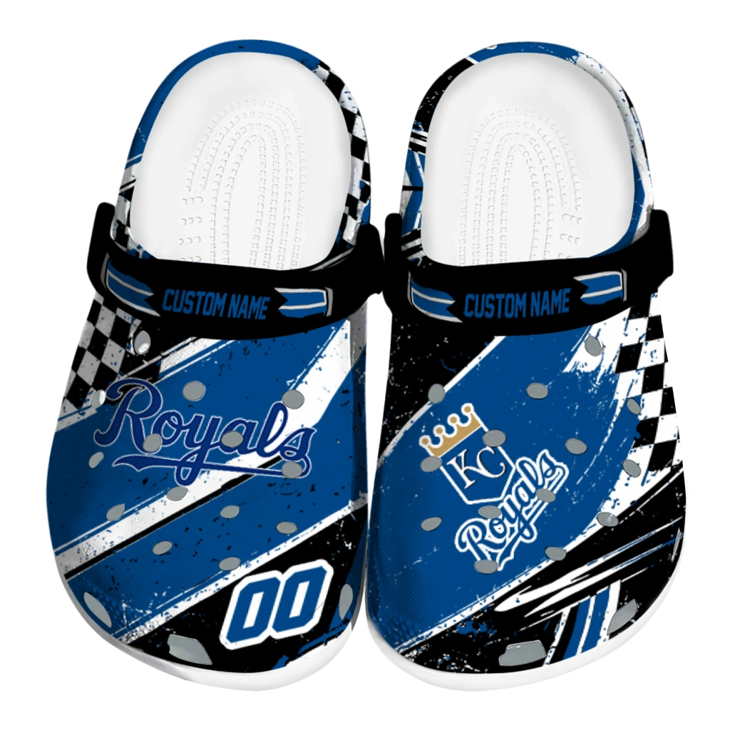 Kansas City Royals Clogs - Custom Checkered Streaks Royal Blue Black 1 kansas city royals clog customized checkered streaks royal blue black best selling 1
