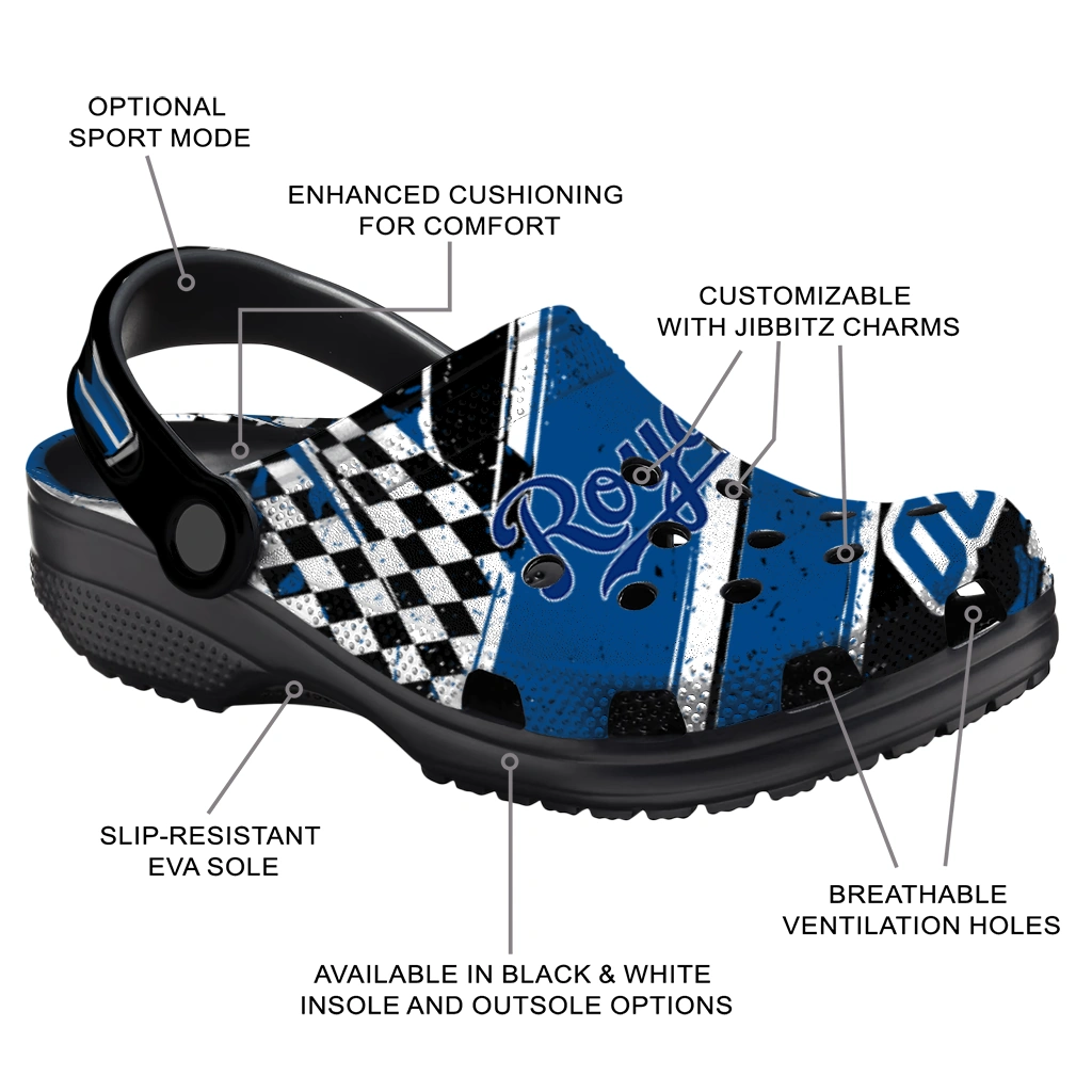 Kansas City Royals Clogs - Custom Checkered Streaks Royal Blue Black 5