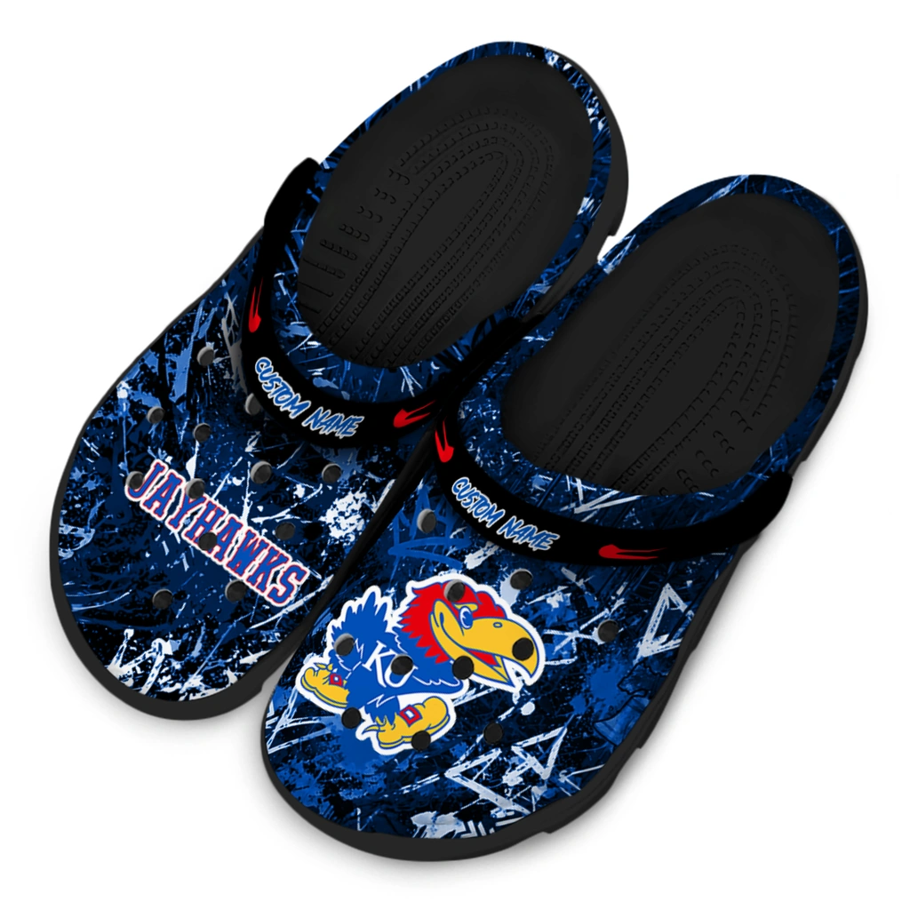 kansas-jayhawks-clog-custom-graffiti-burst-blue-black-latest-model.webp