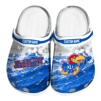 Kansas Jayhawks Clogs - Custom Wave Swirl Blue White