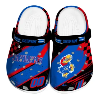 Kansas Jayhawks Clogs - Custom Checkered Streaks Blue Black