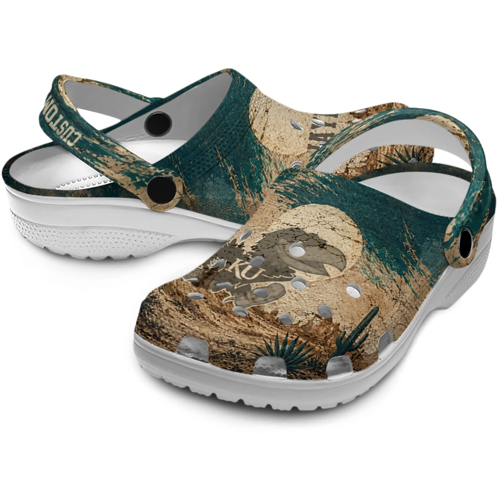 kansas-jayhawks-clog-customized-cracked-landscape-fir-green-beige-high-quality.webp