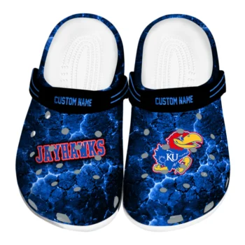 Kansas Jayhawks Clogs - Personalized Cracked Energy Blue Black