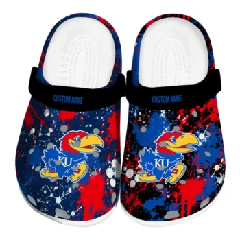 Kansas Jayhawks Clogs - Personalized Splatter Splash Blue Black
