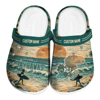 Kansas Jayhawks Clogs - Personalized Wave Scene Fir Green