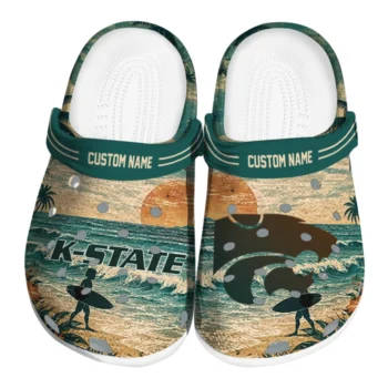 Kansas State Wildcats Clogs - Customized Wave Scene Fir Green