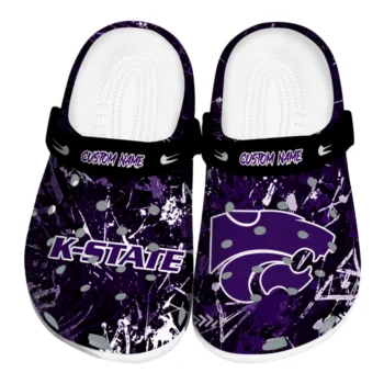 Kansas State Wildcats Clogs - Personalized Graffiti Burst Purple Black