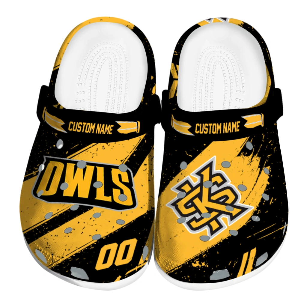 Kennesaw State Owls Clogs - Custom Circuit Geometry Gold Black 1 kennesaw state owls clog custom checkered streaks gold black best selling 1