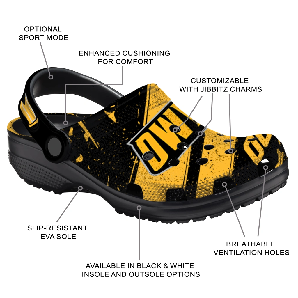 Kennesaw State Owls Clogs - Custom Circuit Geometry Gold Black 5