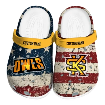 Kennesaw State Owls Clogs - Custom Distressed Stripes Gold Red Blue