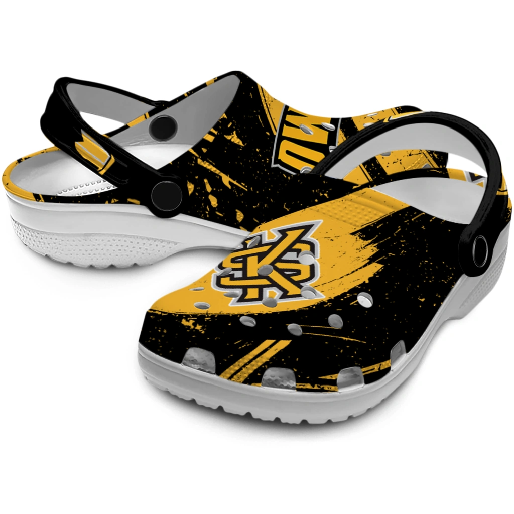 kennesaw-state-owls-clog-personalized-checkered-streaks-gold-black-high-quality.webp