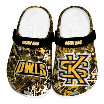 Kennesaw State Owls Clogs - Personalized Graffiti Burst Gold Black