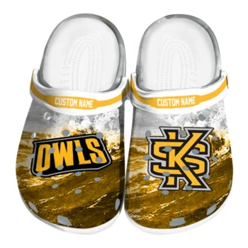 Kennesaw State Owls Clogs - Personalized Wave Swirl Gold White