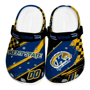 Kent State Golden Flashes Clogs - Customized Checkered Streaks Navy Blue Black