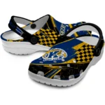 Kent State Golden Flashes Clogs – Customized Checkered Streaks Navy Blue Black 1