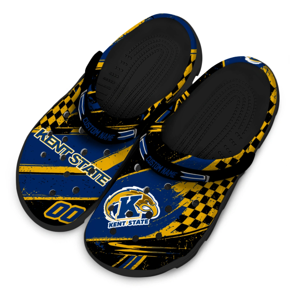 Kent State Golden Flashes Clogs - Personalized Circuit Geometry Navy Blue Black 4