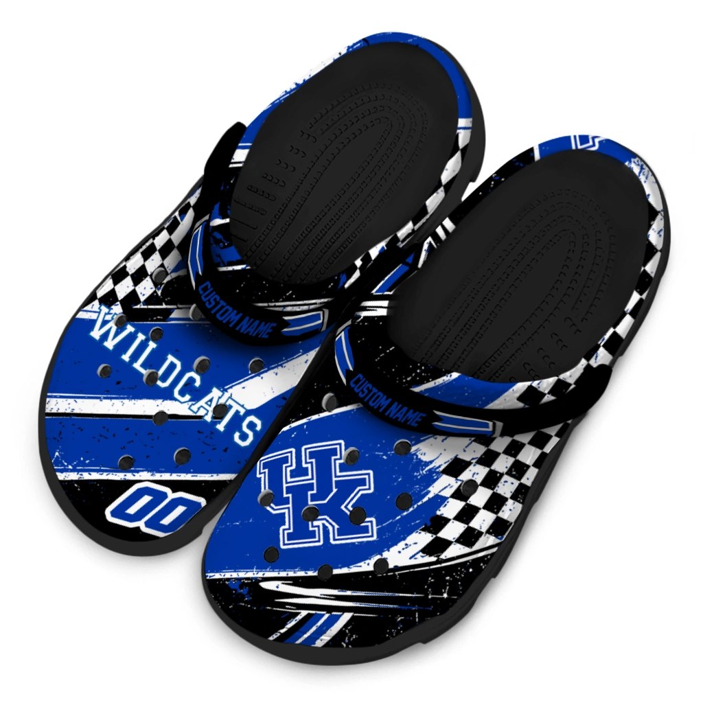 Kentucky Wildcats Clogs - Customized Checkered Streaks Blue Black 4