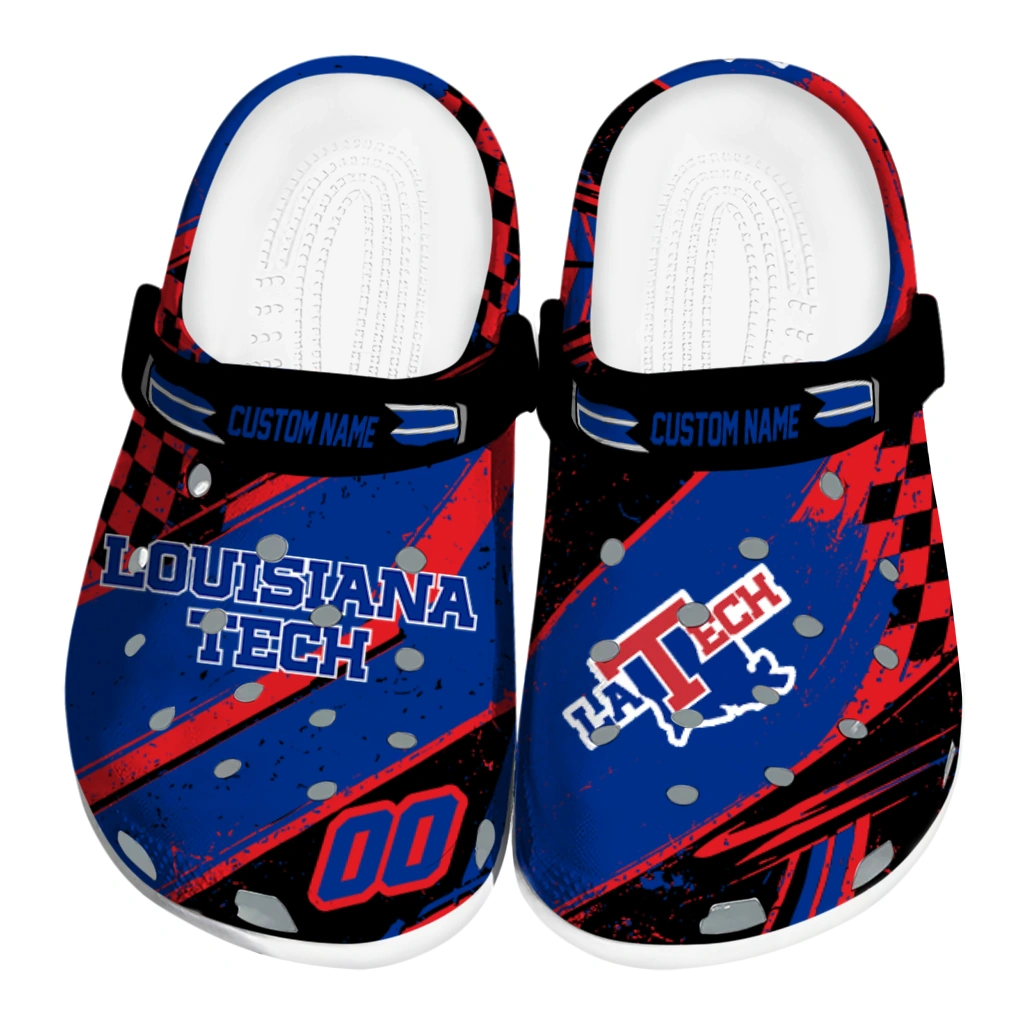 LA Tech Clogs - Customized Circuit Geometry Blue Black 1 la tech clog customized checkered streaks blue black best selling 1