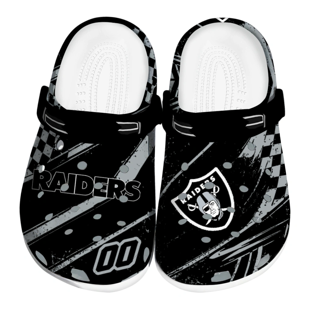 Las Vegas Raiders Clogs - Custom Circuit Geometry Black 1 las vegas raiders clog custom checkered streaks black best selling 1