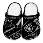 Las Vegas Raiders Clogs - Personalized Checkered Streaks Black 1 las-vegas-raiders-clog-personalized-checkered-streaks-black-best-selling.webp