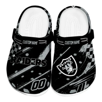 Las Vegas Raiders Clogs - Personalized Checkered Streaks Black