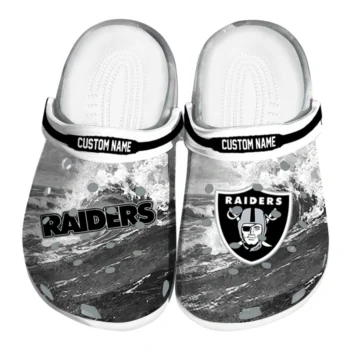 Las Vegas Raiders Clogs - Personalized Wave Swirl Black White