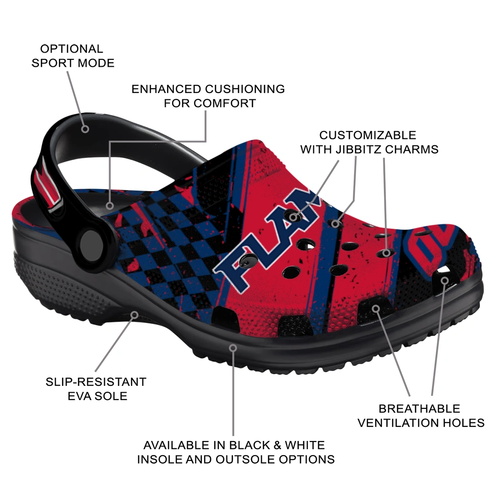 Liberty Flames Clogs - Custom Checkered Streaks Red Black 5