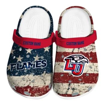 Liberty Flames Clogs - Customized Distressed Stripes Red Blue