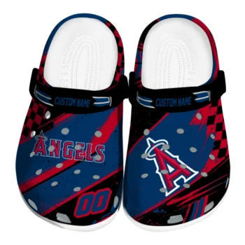 Los Angeles Angels Clogs - Customized Checkered Streaks Blue Black