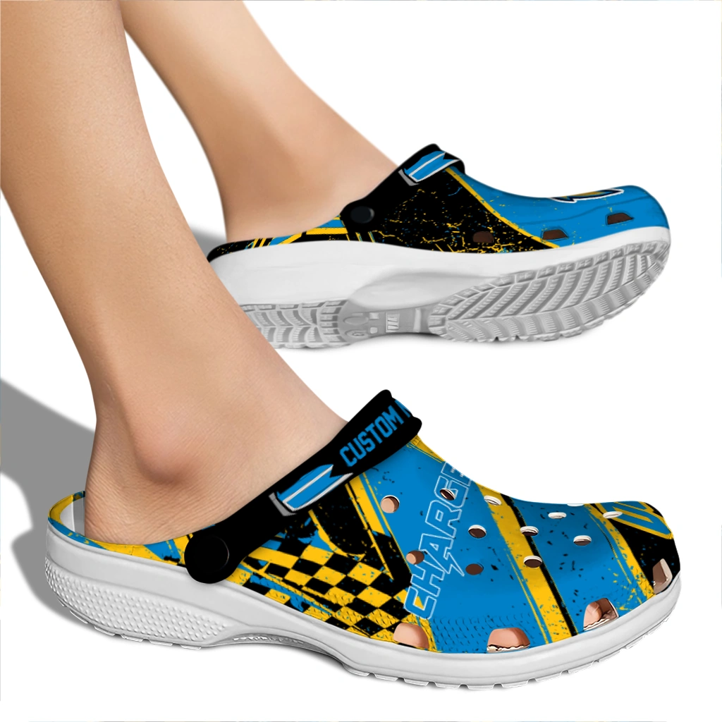 Los Angeles Chargers Clogs - Custom Checkered Streaks Blue Black 2