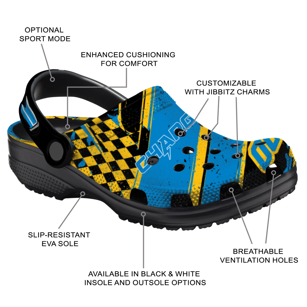 Los Angeles Chargers Clogs - Custom Checkered Streaks Blue Black 5
