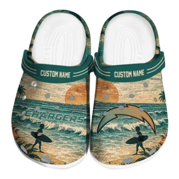 Los Angeles Chargers Clogs - Personalized Wave Scene Fir Green