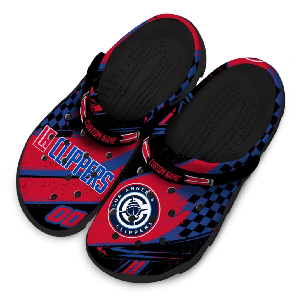 Los Angeles Clippers Clogs - Custom Checkered Streaks Red Black 4