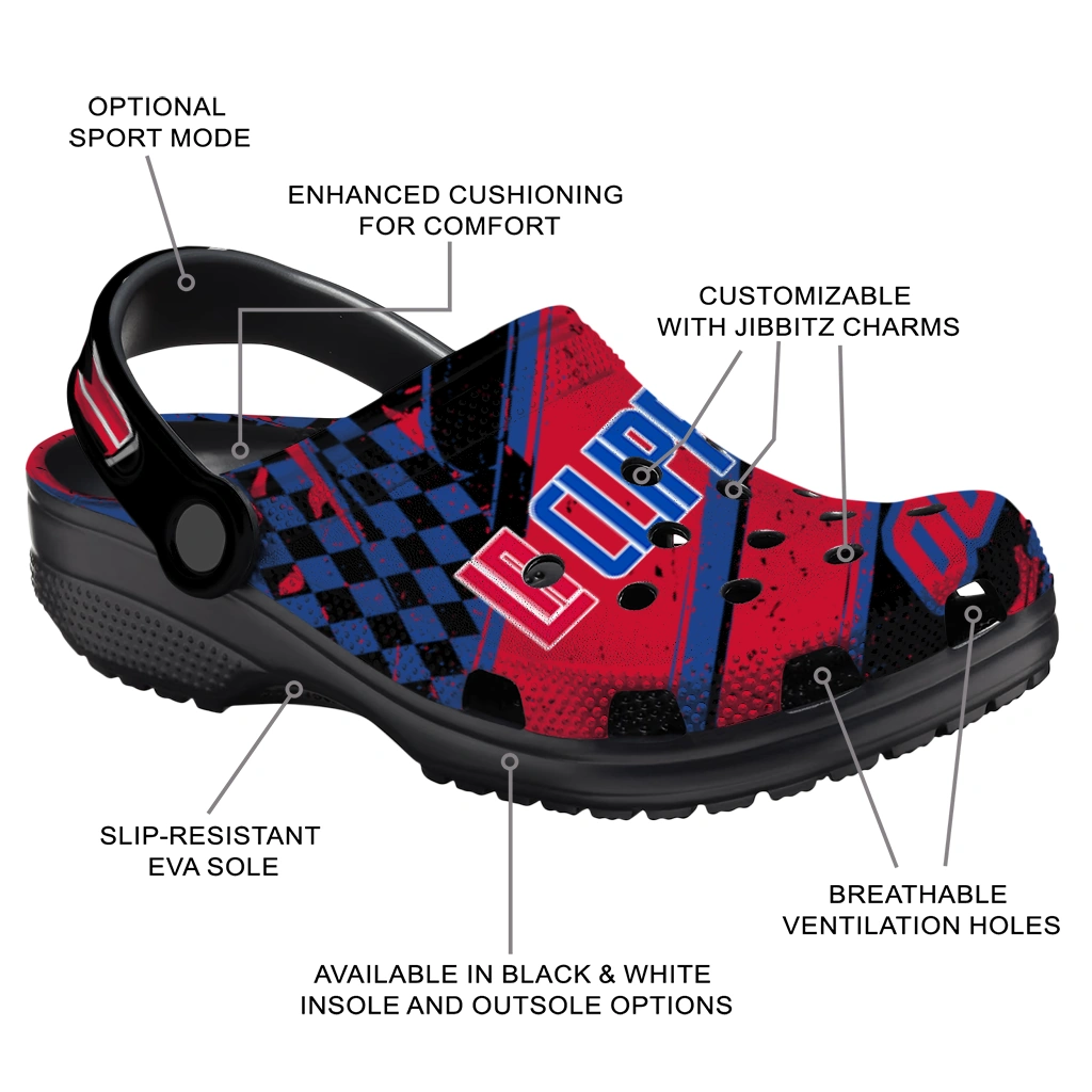 Los Angeles Clippers Clogs - Custom Checkered Streaks Red Black 5