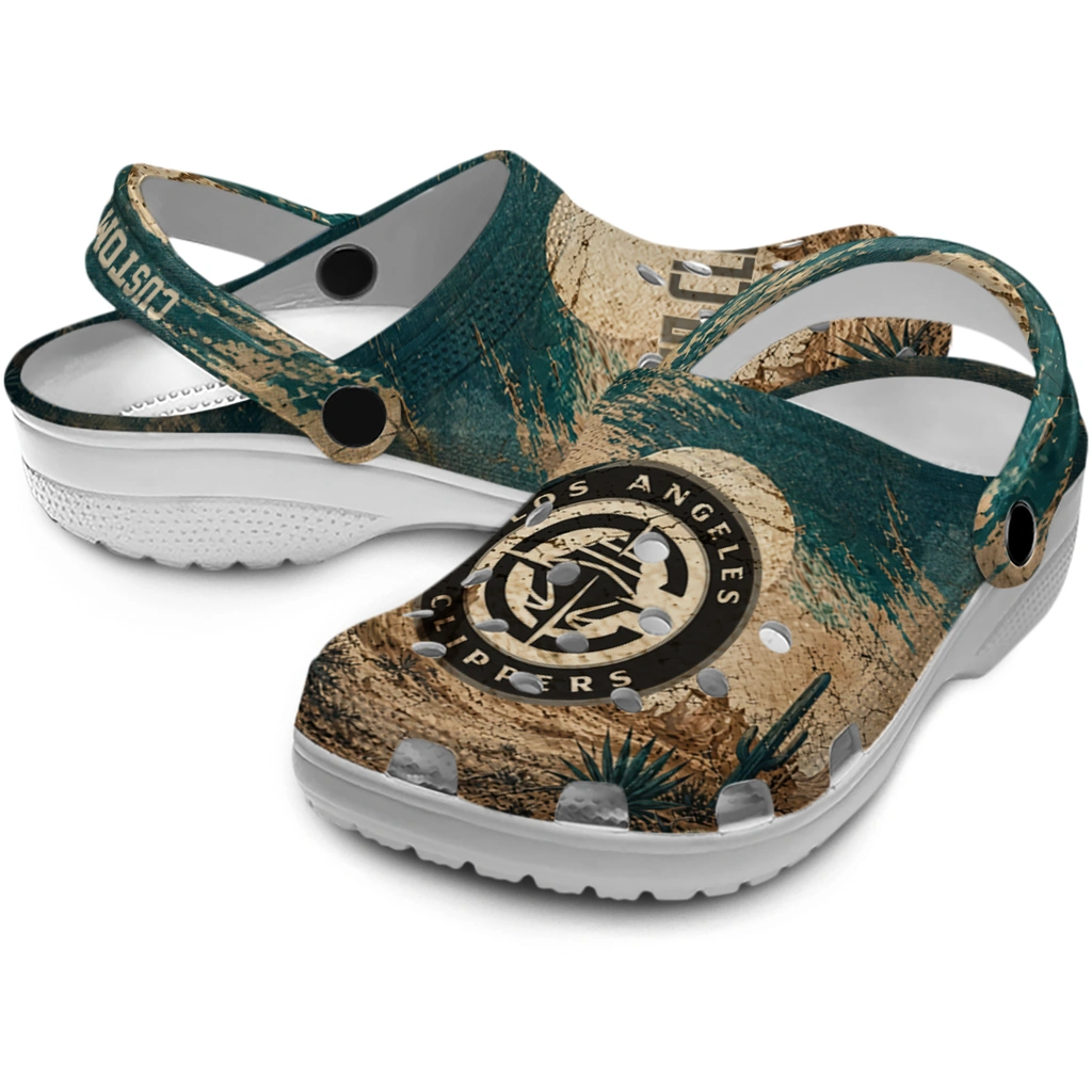 los-angeles-clippers-clog-customized-cracked-landscape-fir-green-beige-high-quality.webp