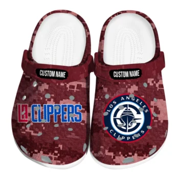 Los Angeles Clippers Clogs - Customized Digital Camo Red