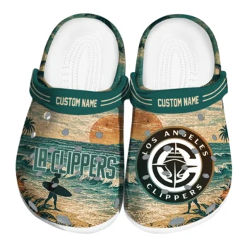 Los Angeles Clippers Clogs - Personalized Wave Scene Fir Green
