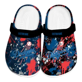 Los Angeles Dodgers Clogs - Customized Splatter Splash Blue Black
