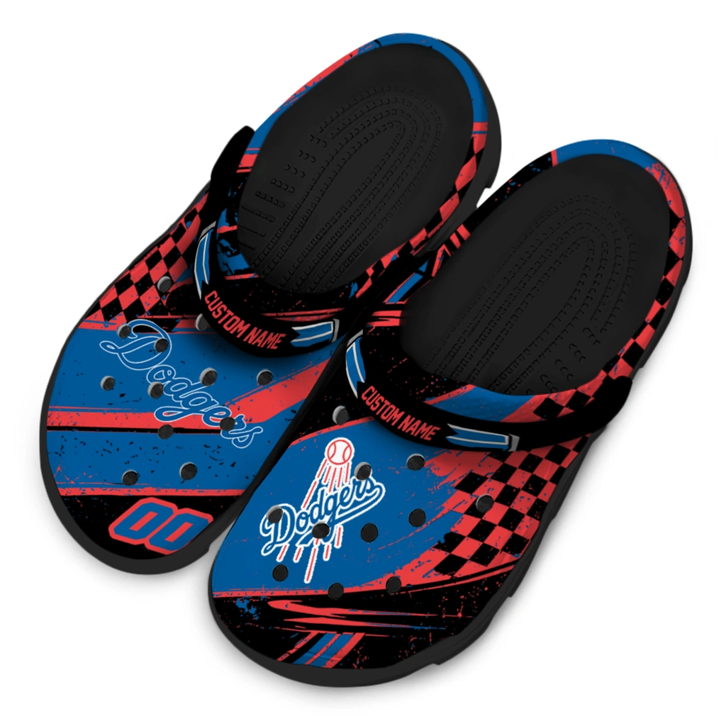 los-angeles-dodgers-clog-personalized-checkered-streaks-blue-black-latest-model.webp