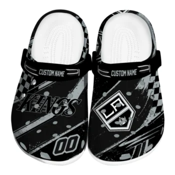 Los Angeles Kings Clogs - Customized Checkered Streaks Black