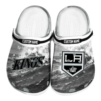 Los Angeles Kings Clogs - Customized Wave Swirl Black White
