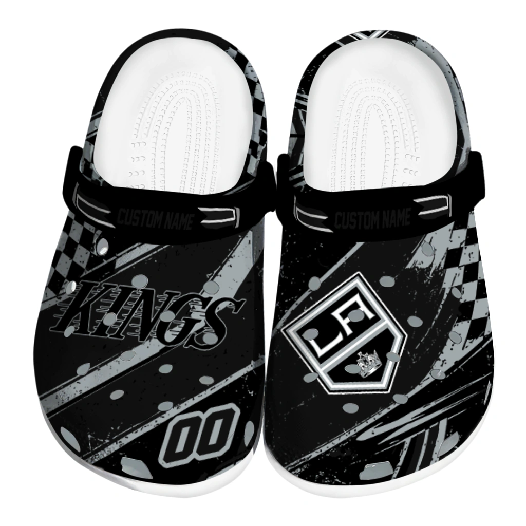 Los Angeles Kings Clogs - Customized Checkered Streaks Black 1 los angeles kings clog personalized checkered streaks black best selling